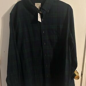 L.L. Bean Green and Blue Casual Button Down Shirt